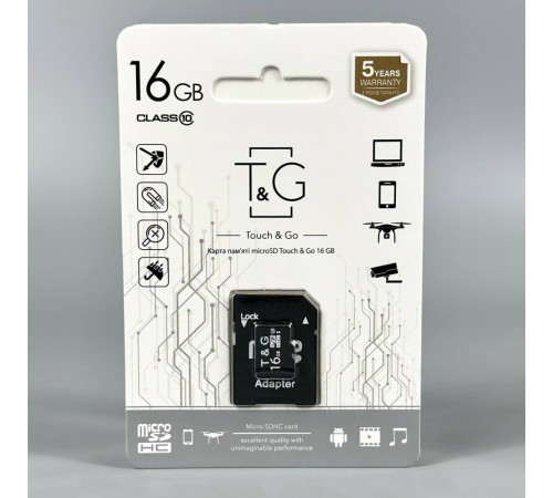 Карта пам'яті T&G 16Gb (UHS-1) 10 Class (з адаптером SD)