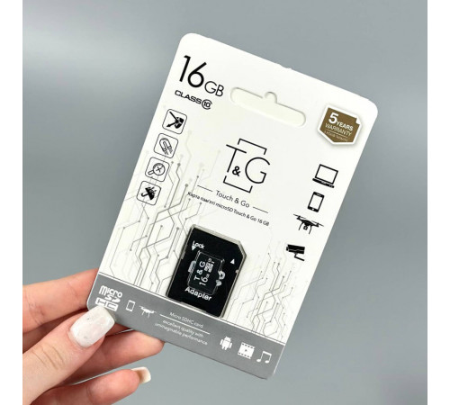 Карта пам'яті T&G 16Gb (UHS-1) 10 Class (з адаптером SD)