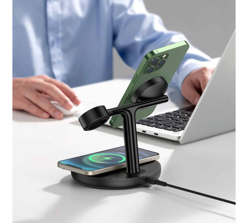 Бездротовий зарядний пристрій Baseus Swan 3-in-1 Wireless Magnetic Charging Bracket 20W Black Universal version (WXTE000101)