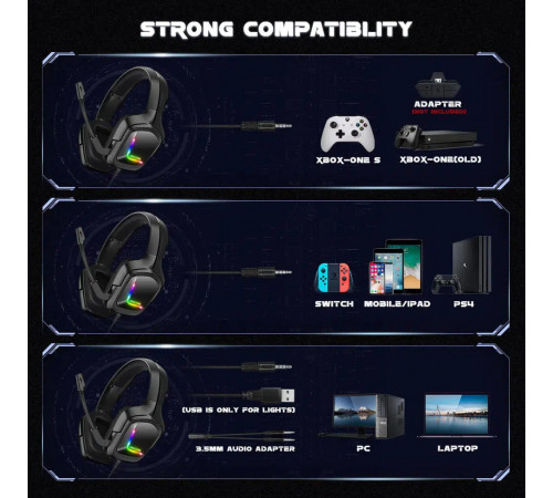 Навушники комп'ютерні Onikuma K20 RGB з мікрофоном