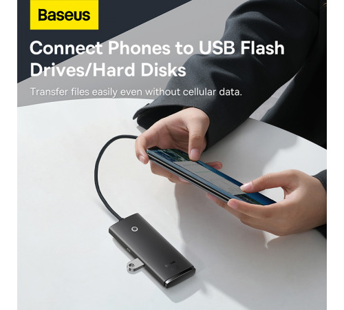 USB-хаб Baseus Lite Series 4-Port Type-C HUB Adapter (Type-C to USB 3.0*4) 25cm Black (WKQX030301)