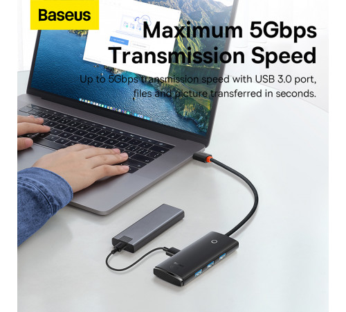 USB-хаб Baseus Lite Series 4-Port Type-C HUB Adapter (Type-C to USB 3.0*4) 25cm Black (WKQX030301)