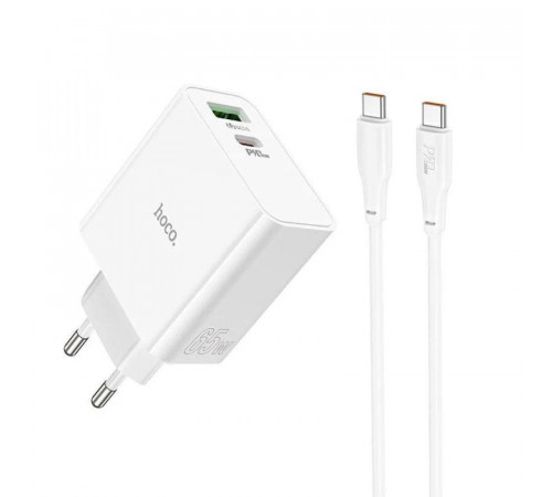 Мережевий зарядний пристрій HOCO C113A Awesome PD65W dual port(1A1C) charger White (6931474790910)