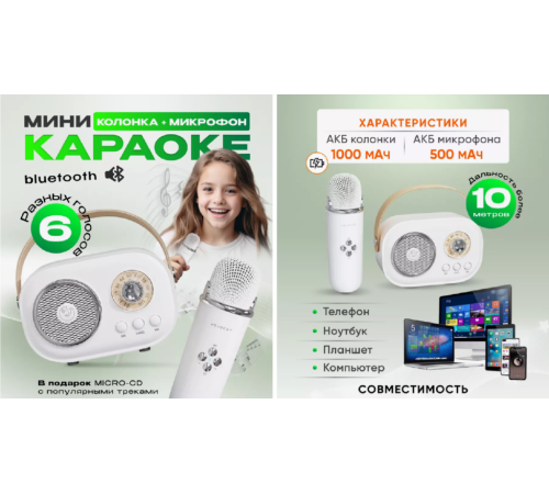 Караоке  Детская караоке колонка с микрофоном блютуз    237   (40)