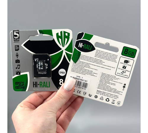 Карта пам'яті Hi-Rali 8Gb (UHS-1) 10 Class (з адаптером SD)