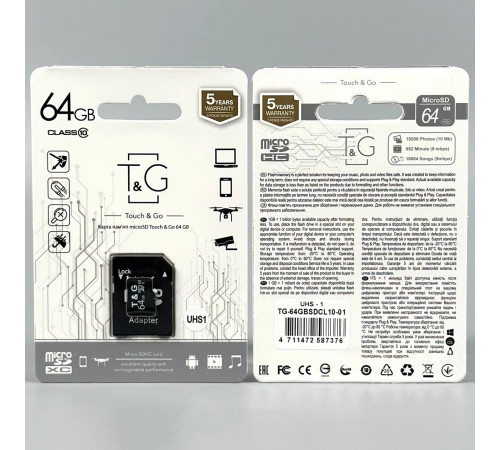 Карта пам'яті T&G 64Gb 10 Class (з адаптером SD)