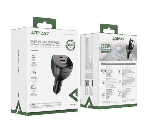 Автомобільний зарядний пристрій ACEFAST B14 165W (2*USB-C+USB-A) 3-port car charger Black (6974316282938)