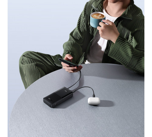 Зовнішній акумулятор Baseus Bipow 2 Digital Display Power Bank With Built-in USB-C Cable 20000mah 20W Cluster Black (P10077101113-01)