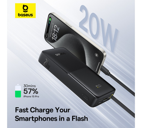 Зовнішній акумулятор Baseus Bipow 2 Digital Display Power Bank With Built-in USB-C Cable 20000mah 20W Cluster Black (P10077101113-01)