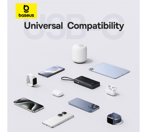 Зовнішній акумулятор Baseus Bipow 2 Digital Display Power Bank With Built-in USB-C Cable 20000mah 20W Cluster Black (P10077101113-01)