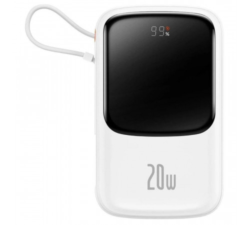 Зовнішній акумулятор Baseus Qpow Pro Digital Display Fast Charge Power Bank 10000mAh 20W iP Edition White（With: Simple charging cable Type-C 3A 0.3m W (PPQD060002)