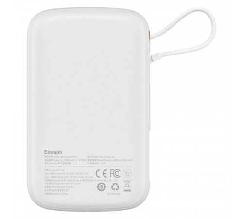 Зовнішній акумулятор Baseus Qpow Pro Digital Display Fast Charge Power Bank 10000mAh 20W iP Edition White（With: Simple charging cable Type-C 3A 0.3m W (PPQD060002)