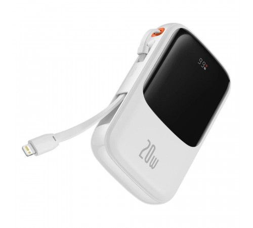 Зовнішній акумулятор Baseus Qpow Pro Digital Display Fast Charge Power Bank 10000mAh 20W iP Edition White（With: Simple charging cable Type-C 3A 0.3m W (PPQD060002)
