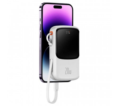 Зовнішній акумулятор Baseus Qpow Pro Digital Display Fast Charge Power Bank 10000mAh 20W iP Edition White（With: Simple charging cable Type-C 3A 0.3m W (PPQD060002)
