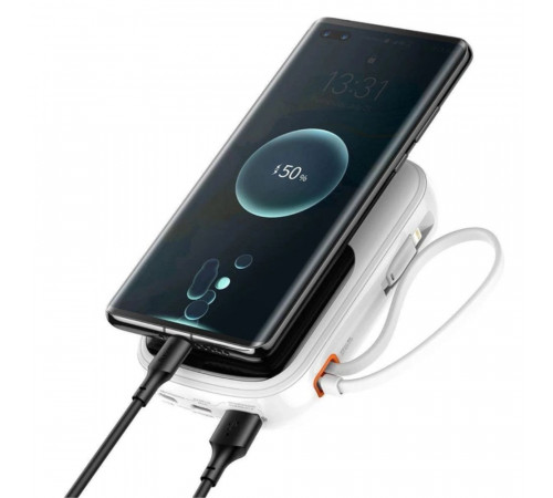 Зовнішній акумулятор Baseus Qpow Pro Digital Display Fast Charge Power Bank 10000mAh 20W iP Edition White（With: Simple charging cable Type-C 3A 0.3m W (PPQD060002)
