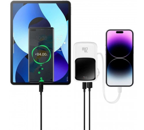 Зовнішній акумулятор Baseus Qpow Pro Digital Display Fast Charge Power Bank 10000mAh 20W iP Edition White（With: Simple charging cable Type-C 3A 0.3m W (PPQD060002)