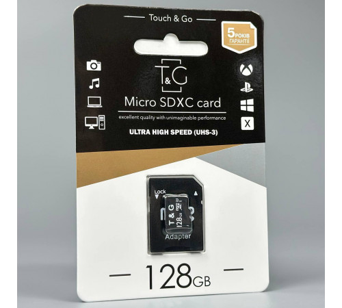 Карта пам'яті T&G 128Gb (UHS-3) 10 Class (з адаптером SD)