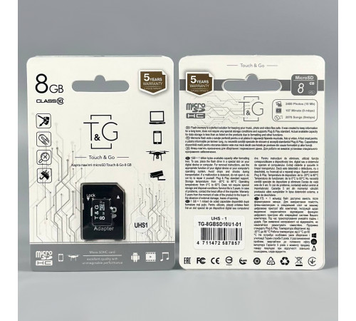 Карта пам'яті T&G 8Gb (UHS-1) 10 class (з адаптером SD)