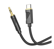 Аудiокабель HOCO UPA30 Type-C to 3.5mm male, nylon braid, 1m, Black (6942007625524)