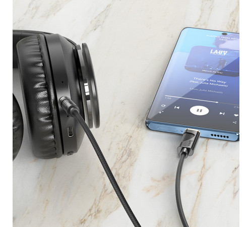 Аудiокабель HOCO UPA30 Type-C to 3.5mm male, nylon braid, 1m, Black (6942007625524)