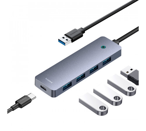 USB-хаб Baseus UltraJoy Series 4-Port  HUB Lite 50cm Space Grey（USBA to USB3.0*4+Type-C5V） (B0005280B811-01)