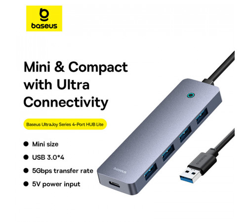 USB-хаб Baseus UltraJoy Series 4-Port  HUB Lite 50cm Space Grey（USBA to USB3.0*4+Type-C5V） (B0005280B811-01)