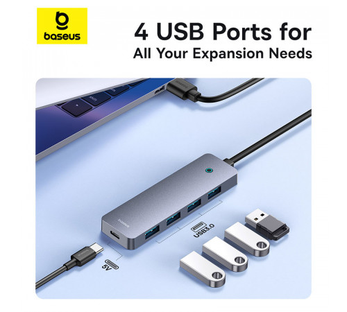 USB-хаб Baseus UltraJoy Series 4-Port  HUB Lite 50cm Space Grey（USBA to USB3.0*4+Type-C5V） (B0005280B811-01)