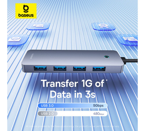 USB-хаб Baseus UltraJoy Series 4-Port  HUB Lite 50cm Space Grey（USBA to USB3.0*4+Type-C5V） (B0005280B811-01)