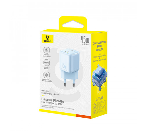 Мережевий зарядний пристрій Baseus PicoGo GaN Fast Charger 1C 45W EU Galaxy Blue (P10176800313-00)