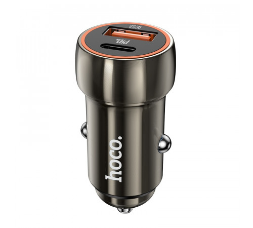 Автомобільний зарядний пристрій HOCO Z46A Blue whale PD20W+QC3.0 car charger Metal Gray (6931474770332)