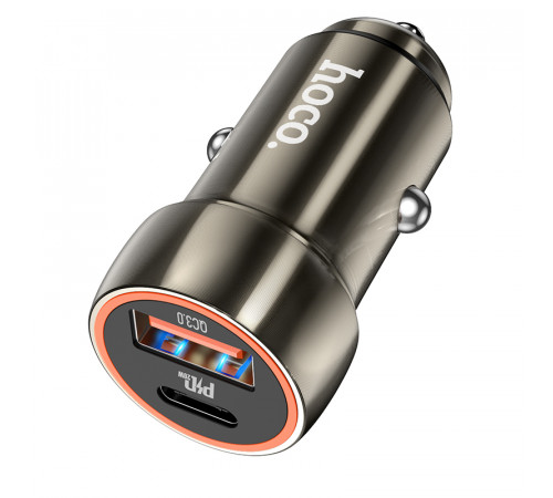 Автомобільний зарядний пристрій HOCO Z46A Blue whale PD20W+QC3.0 car charger Metal Gray (6931474770332)