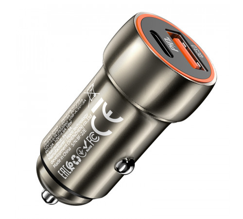 Автомобільний зарядний пристрій HOCO Z46A Blue whale PD20W+QC3.0 car charger Metal Gray (6931474770332)