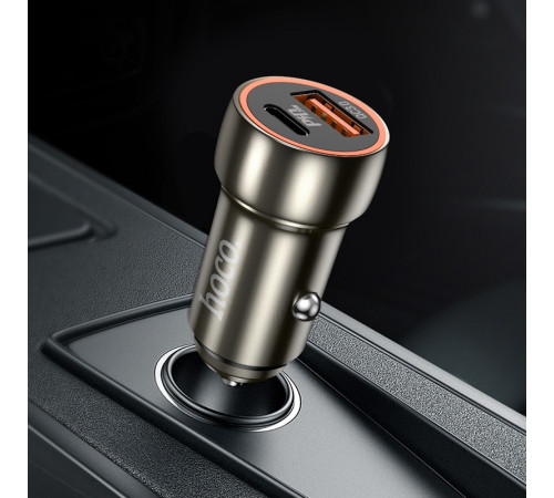 Автомобільний зарядний пристрій HOCO Z46A Blue whale PD20W+QC3.0 car charger Metal Gray (6931474770332)