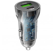 Автомобільний зарядний пристрій HOCO Z47A Transparent Discovery Edition dual port PD30W+QC3.0 car charger Transparent Black (6931474782274)