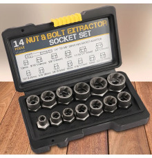 Набір інструментів для видалення ударних болтів та гайок, 14 шт.  Nut extractor  ES-14 (50)