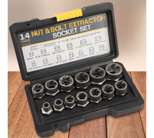 Набор инструментов для удаления ударных болтов и гаек, 14 шт.  Nut extractor	 ES-14  (50)