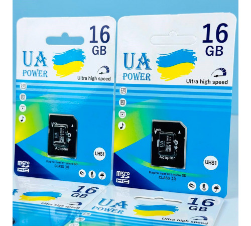 Карта пам'яті UA POWER 16Gb U-1 Ultra high speed Class 10 (з адаптером SD)