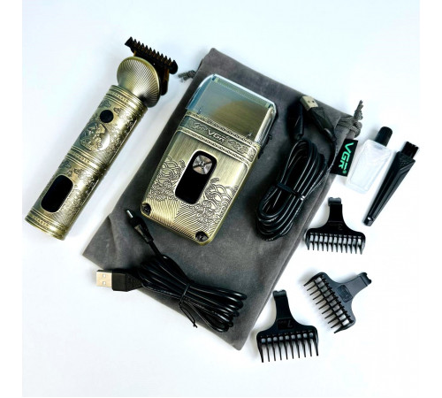 Чоловічий набір VGR V-649 Professional LED display з 4 насадками (машинка для стрижки, бритва, шейвер)