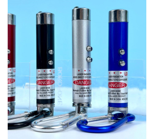 Лазерна указка 117 (ліхтарик, 2 LED, 3 акумулятори LR44, з карабіном)