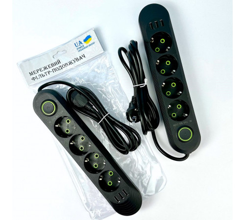 Мережевий подовжувач UA Power F04U 3USB 4 розетки 6m