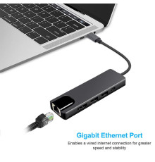 Хаб USB-хаб XoKo AC-500 Type-C для RJ45+HDMI+2xUSB 3.0 (XK-AC500-SL)  6-11 (200)(300)