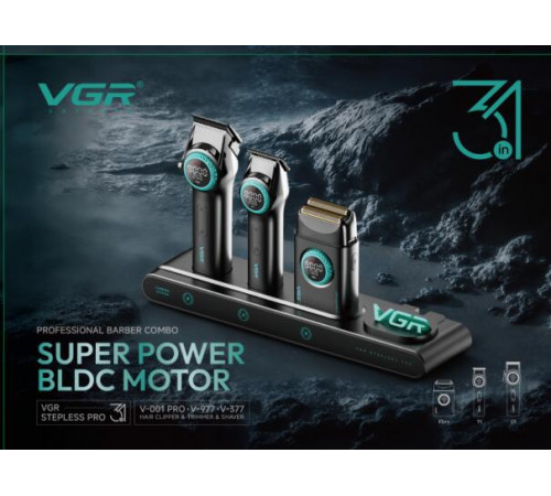 VGR   Машинка для стрижки  с зарядной станцией   +14 насадок  Stepless pro 3 in 1    (10)