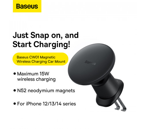 Автотримач для телефона з БЗП Baseus CW01 Magnetic Wireless Charging Car Mount Air Vent Version 15W Cluster Black (C40141001111-00)