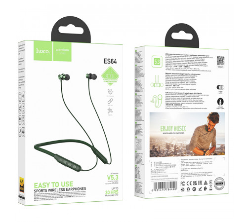 Бездротові спортивні навушники HOCO ES64 Easy Sound sports BT earphones Dark Green (6931474784490)