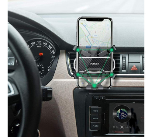 Автотримач для телефона UGREEN LP228 Gravity Drive Air Vent Car Mount Phone Holder With Arc-Shaped mounting clip Black (UGR-80871)