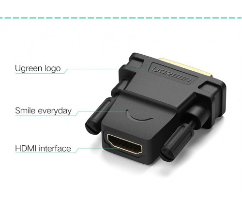 Адаптер UGREEN 20124 DVI 24+1 Male to HDMI Female Adapter (Black) (UGR-20124) (UGR-20124)