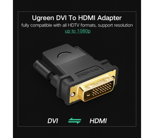 Адаптер UGREEN 20124 DVI 24+1 Male to HDMI Female Adapter (Black) (UGR-20124) (UGR-20124)