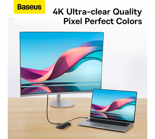 USB-хаб Baseus Lite Series 6-Port Type-C HUB Docking Station (Type-C to HDMI+USB3.0*2+PD+SD/TF) Black (WKQX050101)