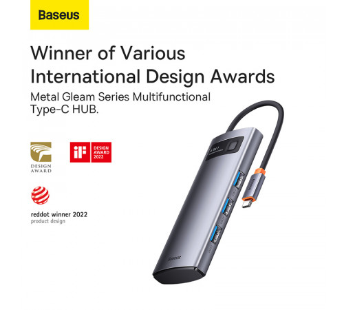 USB-хаб Baseus Metal Gleam Series 4-in-1 Multifunctional Type-C HUB Docking Station Gray（Type-C to USB3.0*4） (WKWG070013)