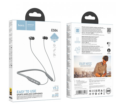 Бездротові спортивні навушники HOCO ES64 Easy Sound sports BT earphones Grey (6931474784476)